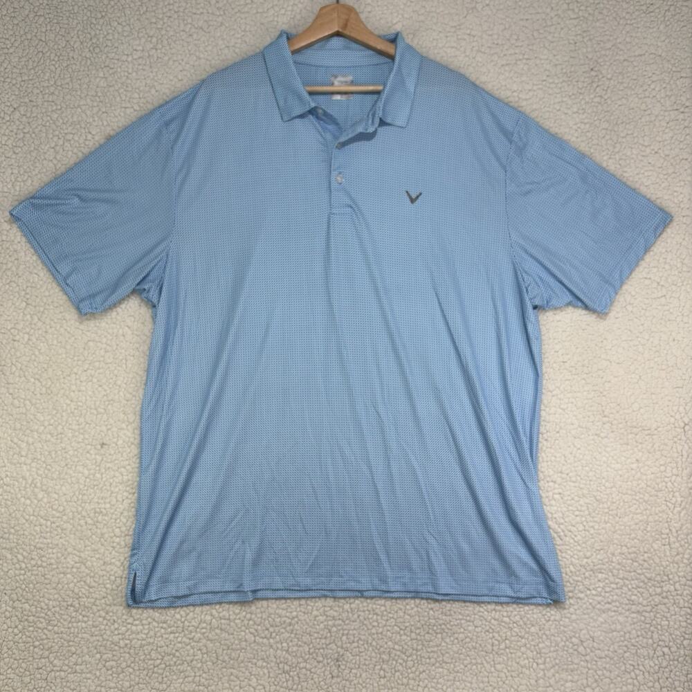 Callaway Opti Dri Golf Polo Shirt Mens XXL 2XL Blue Check Performance‎ Stretch